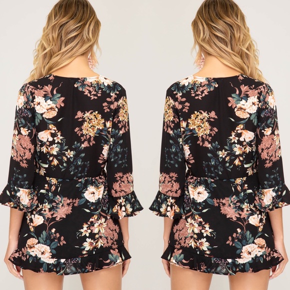 Black Floral Romper - Picture 3 of 3